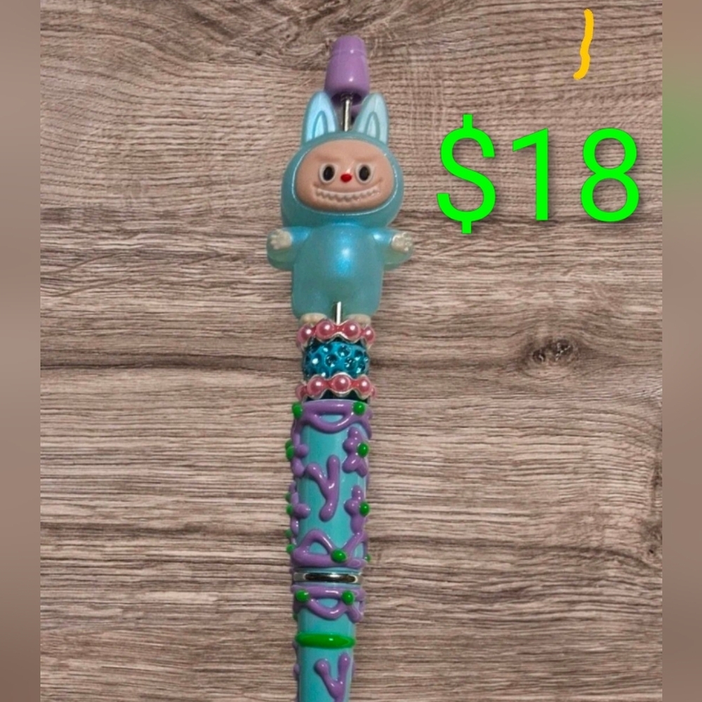 Handmade Colorful Decorative Labubu Pen with Blue and Purple Accents